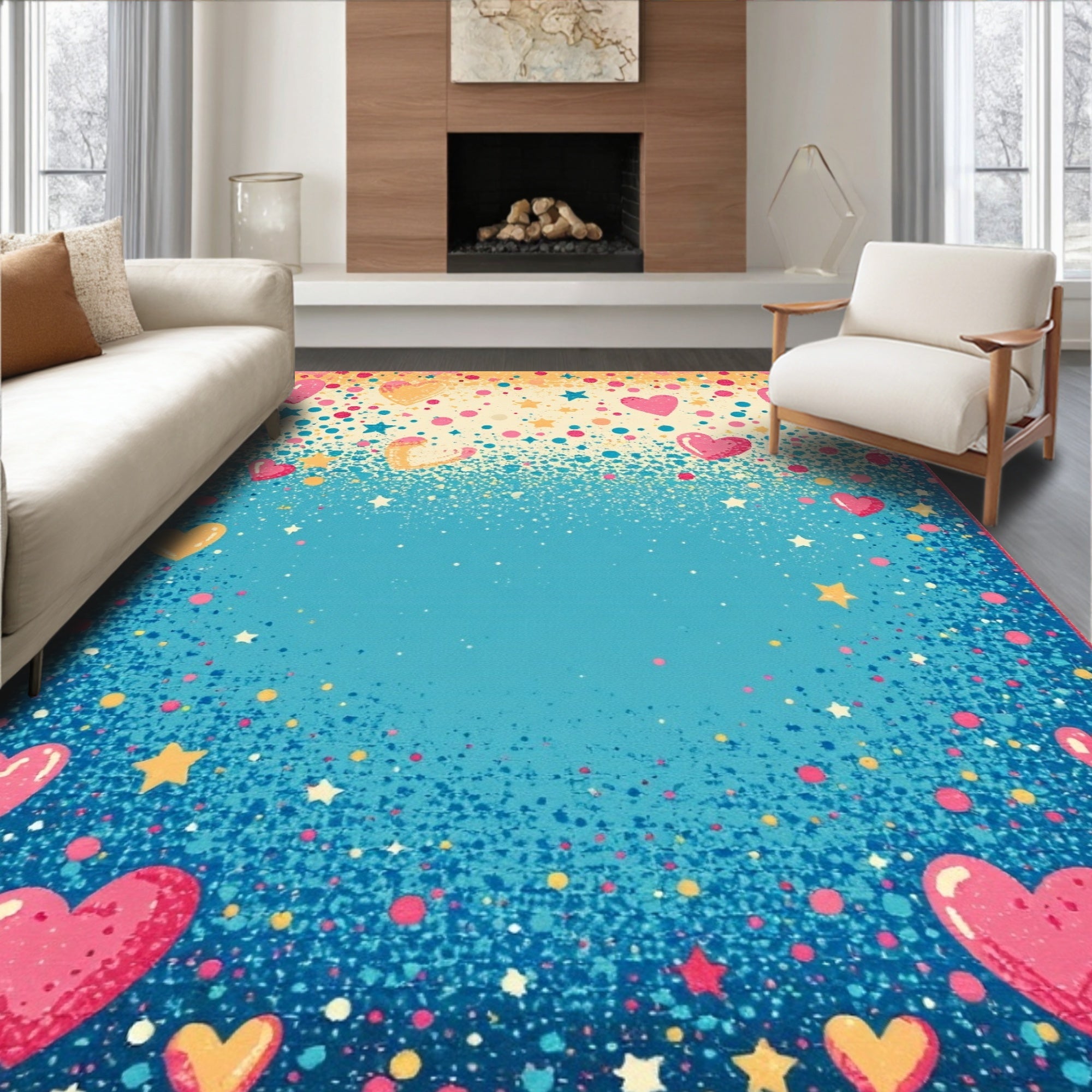 Dreamy Heart And Star Pattern Design Rug
