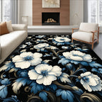 White Blue Porcelain Floral Pattern Rug