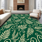 Green Beige Tropical Leaf Swirl Pattern Rug