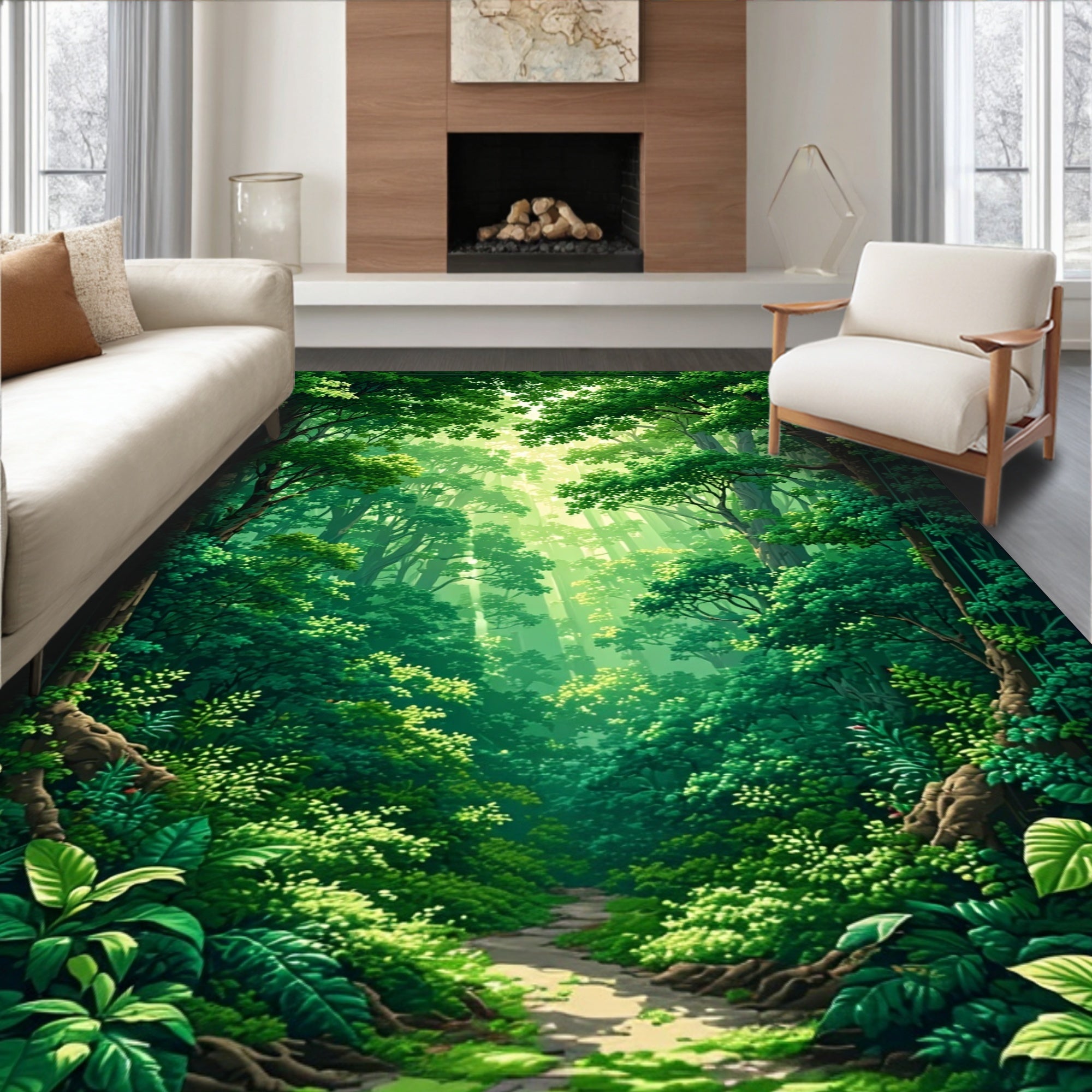 Lush Forest Path Pattern Rug