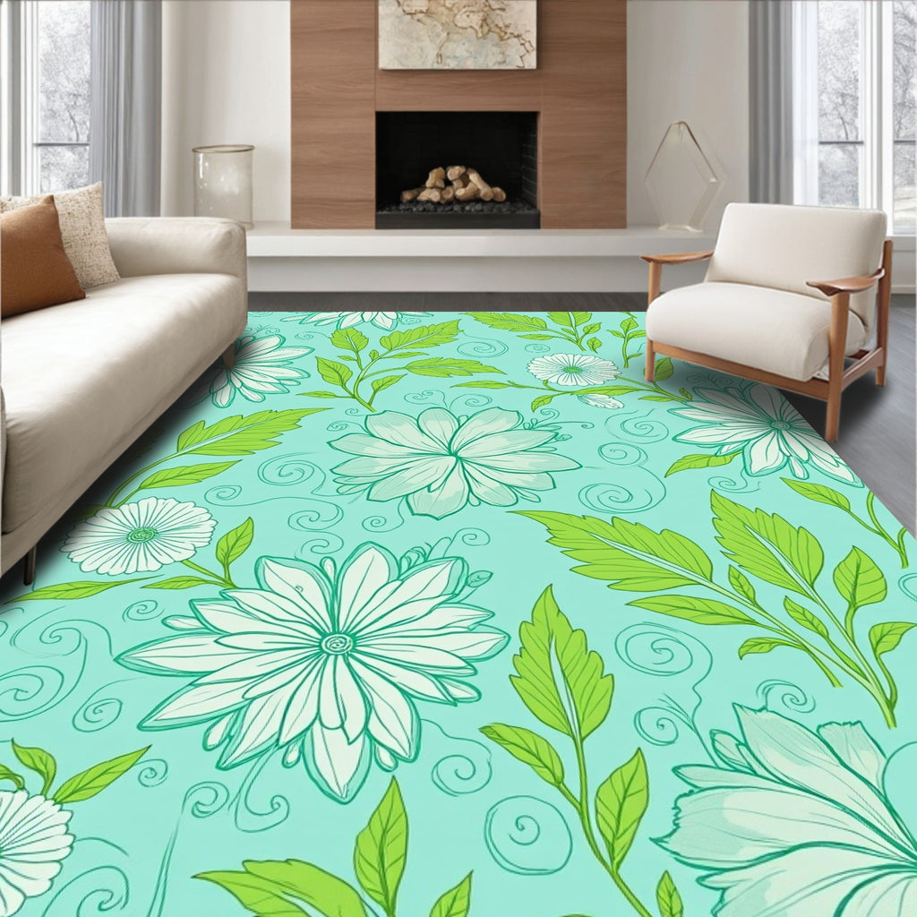 Hand Drawn Floral Swirl Pattern Rug
