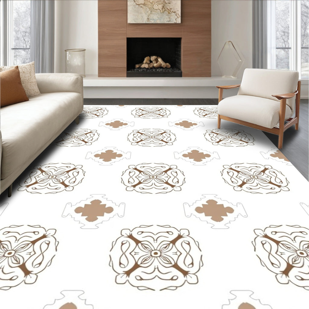 Brown Floral Medallion Repeating Pattern Rug
