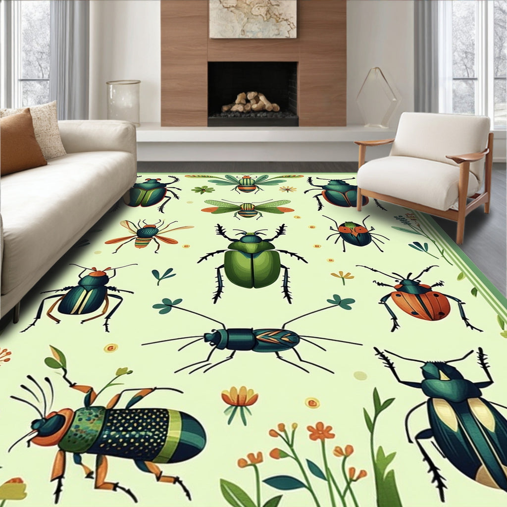 Whimsical Insect Garden Pattern Rug