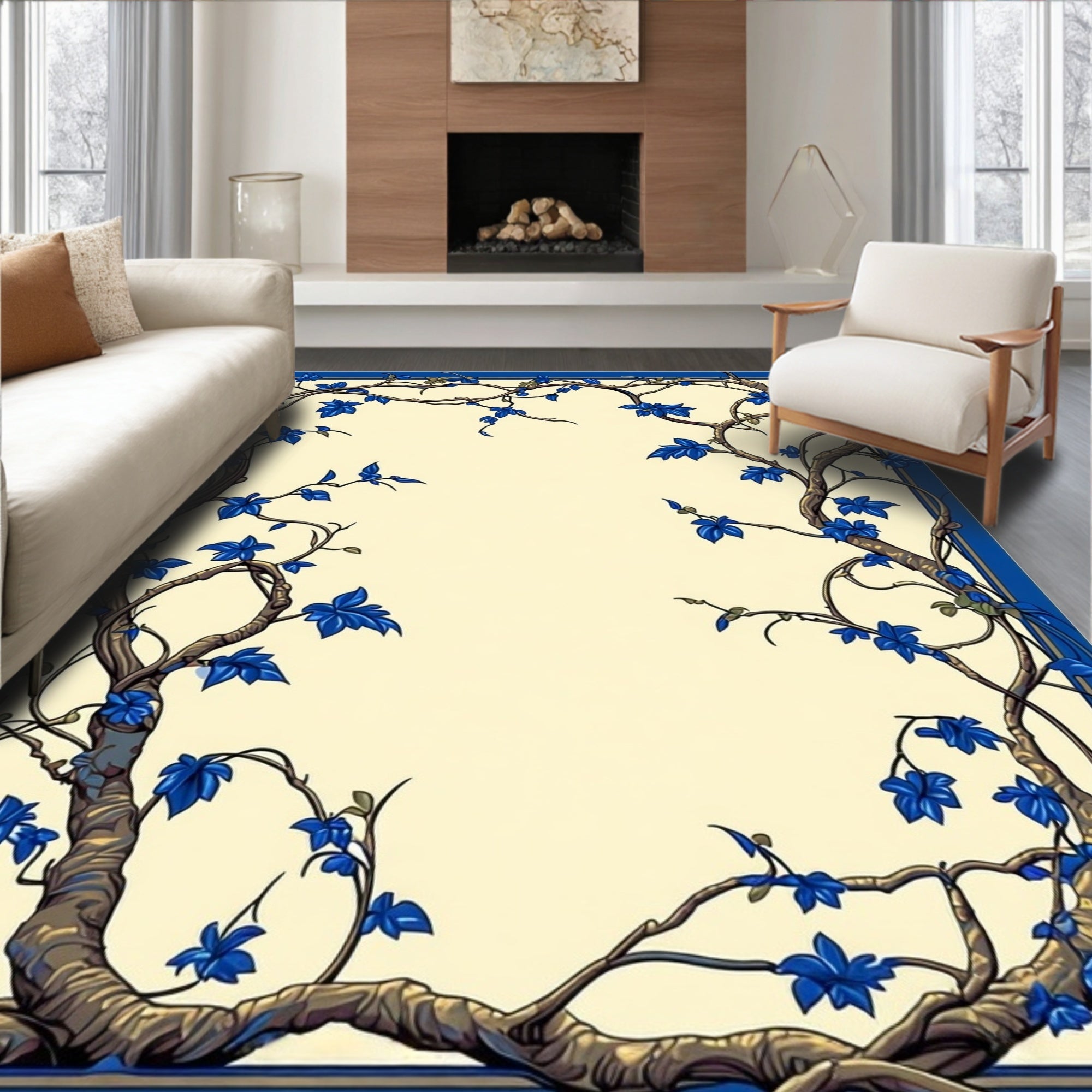 Vine Blue Leafy Flourish Rug