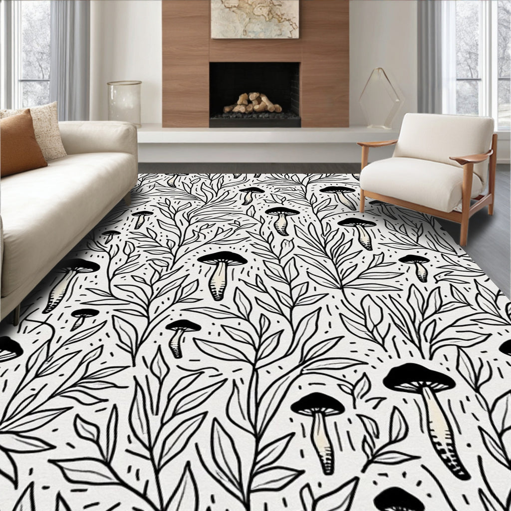 Woodland Mushroom Vine Pattern Rug