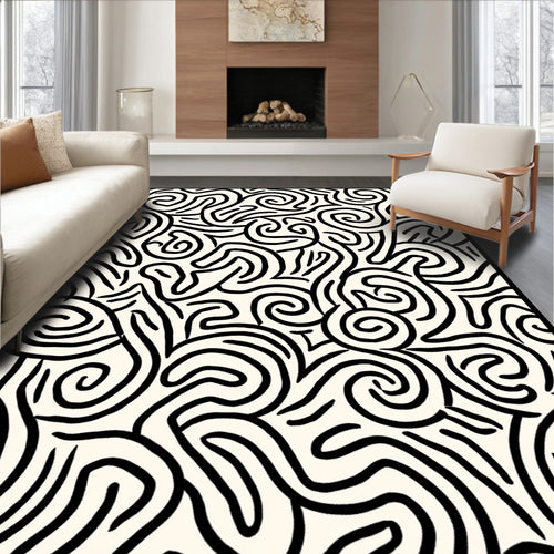 Abstract Black Swirl Pattern Rug