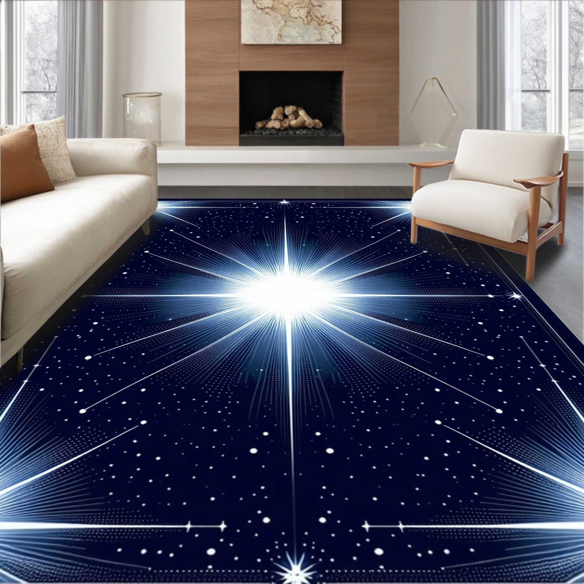 Celestial Starburst Blue Night Rug