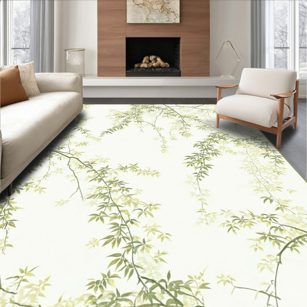 Elegant Green Willow Branch Pattern Rug