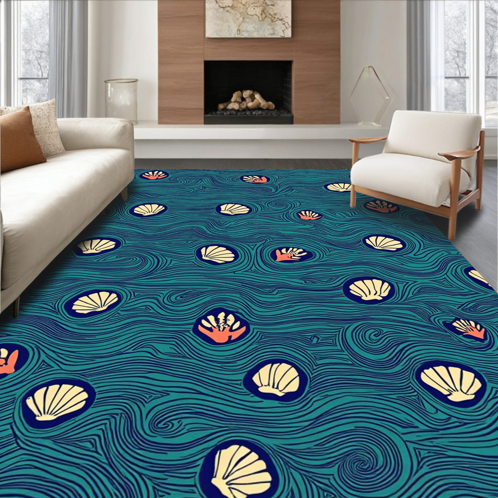 Oceanic Waves Shell Pattern Rug