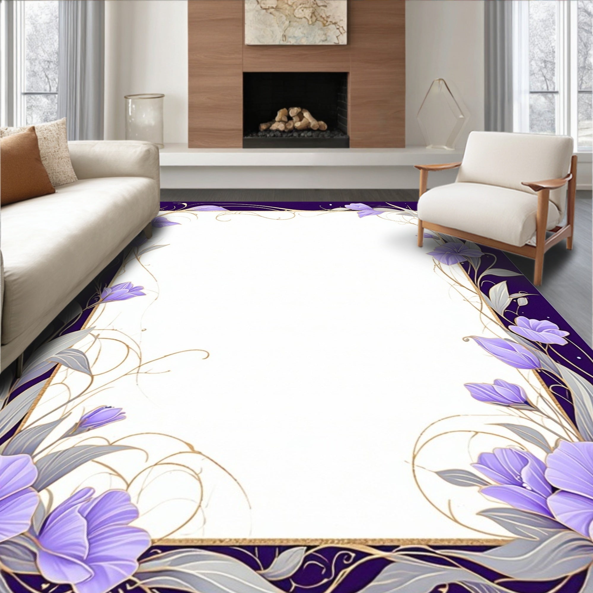 Elegant Purple Floral Vine Design Rug