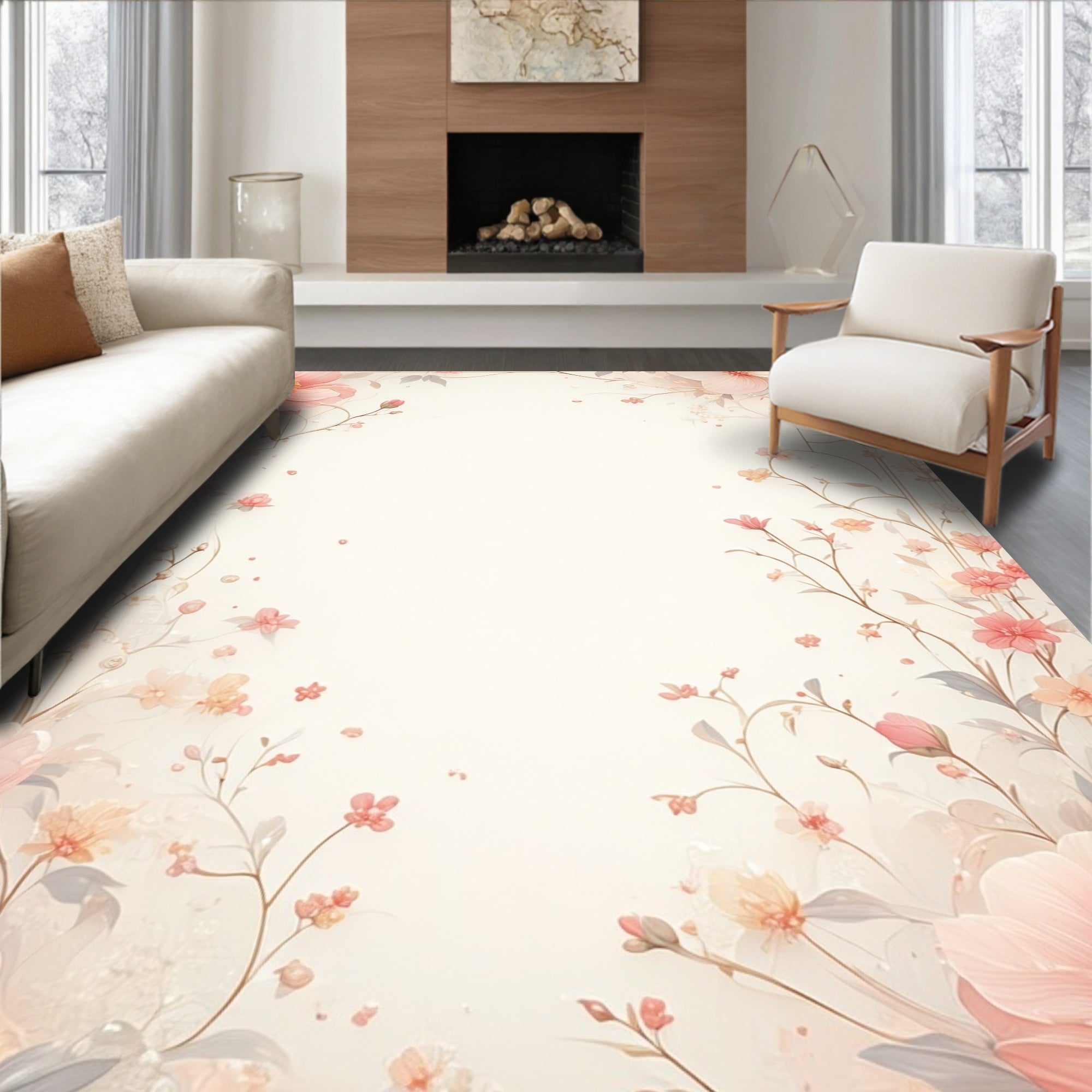 Soft Floral Garden Vines Pattern Rug