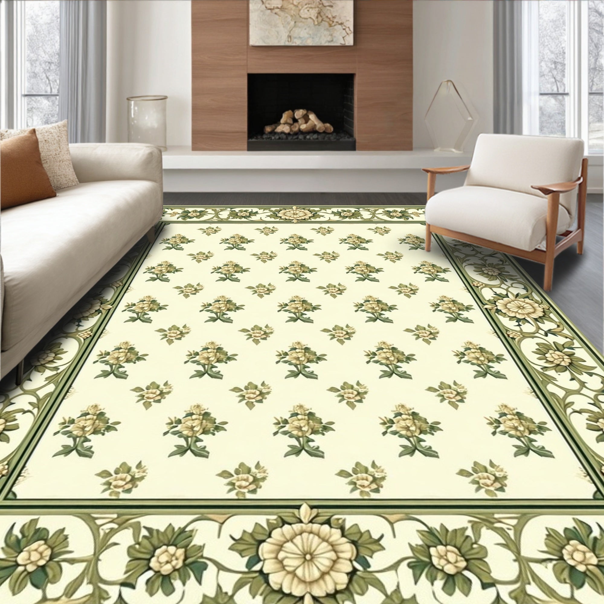 Regal Floral Patterned Cream Rug