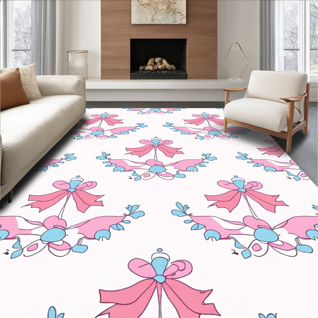 Pink Blue Bow Floral Pattern Rug