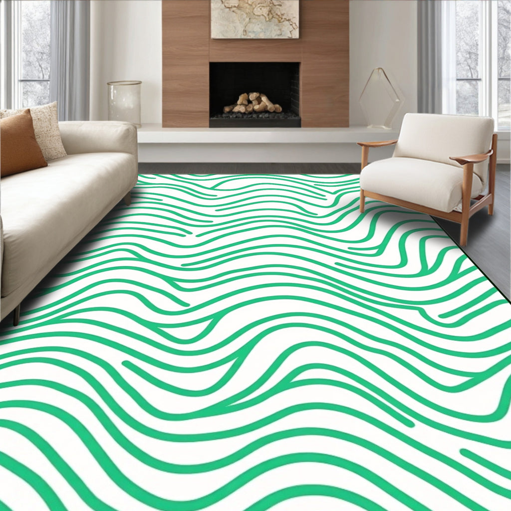 Green Wavy Lines Abstract Rug