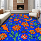 Whimsical Orange Cats And Flowers Pattern Rug