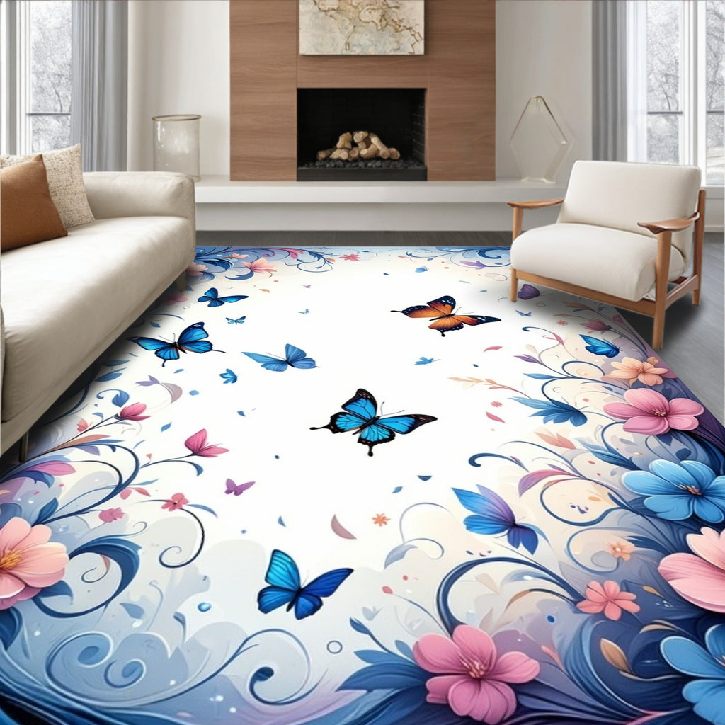 Whimsical Fluttering Butterflies Floral Delight Rug