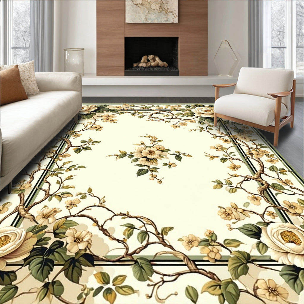 Cream Floral Vine Traditional Design Rug
