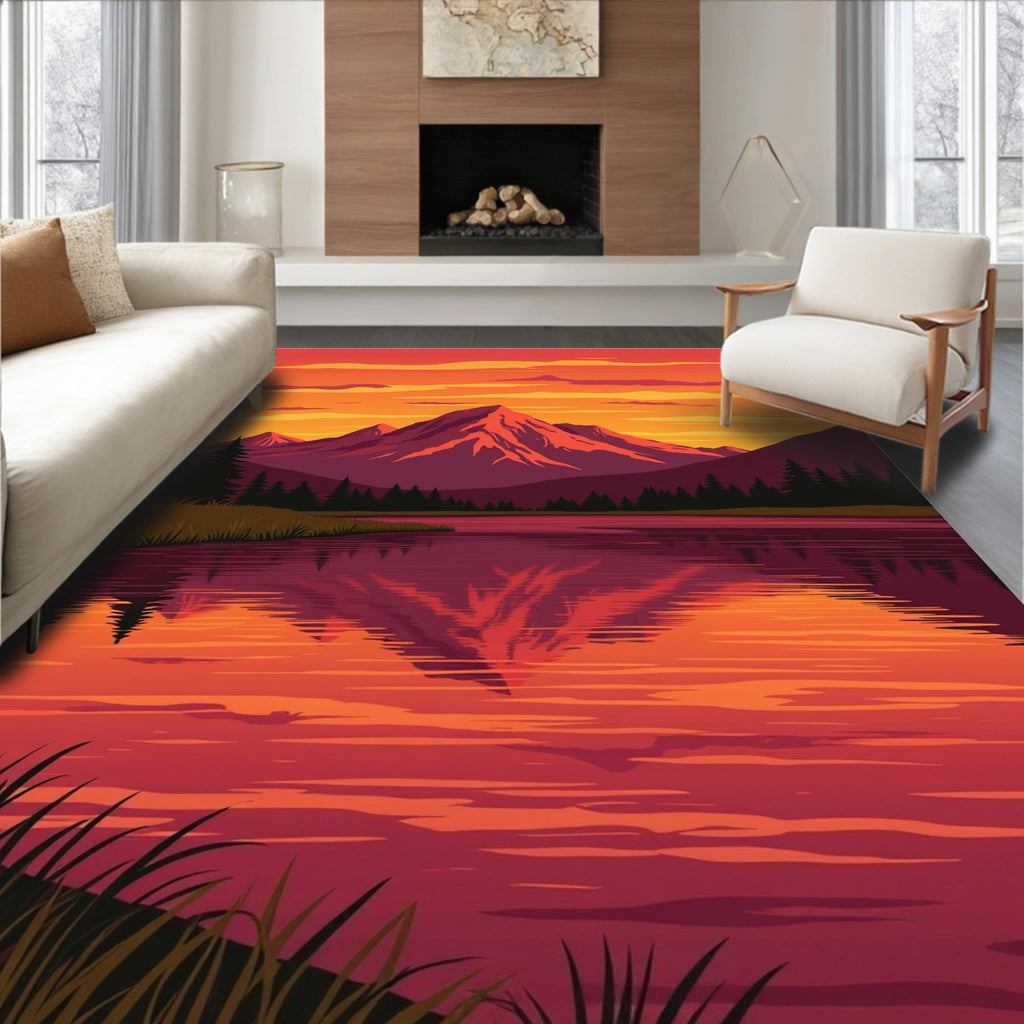 Majestic Mountain Sunset Reflections Rug