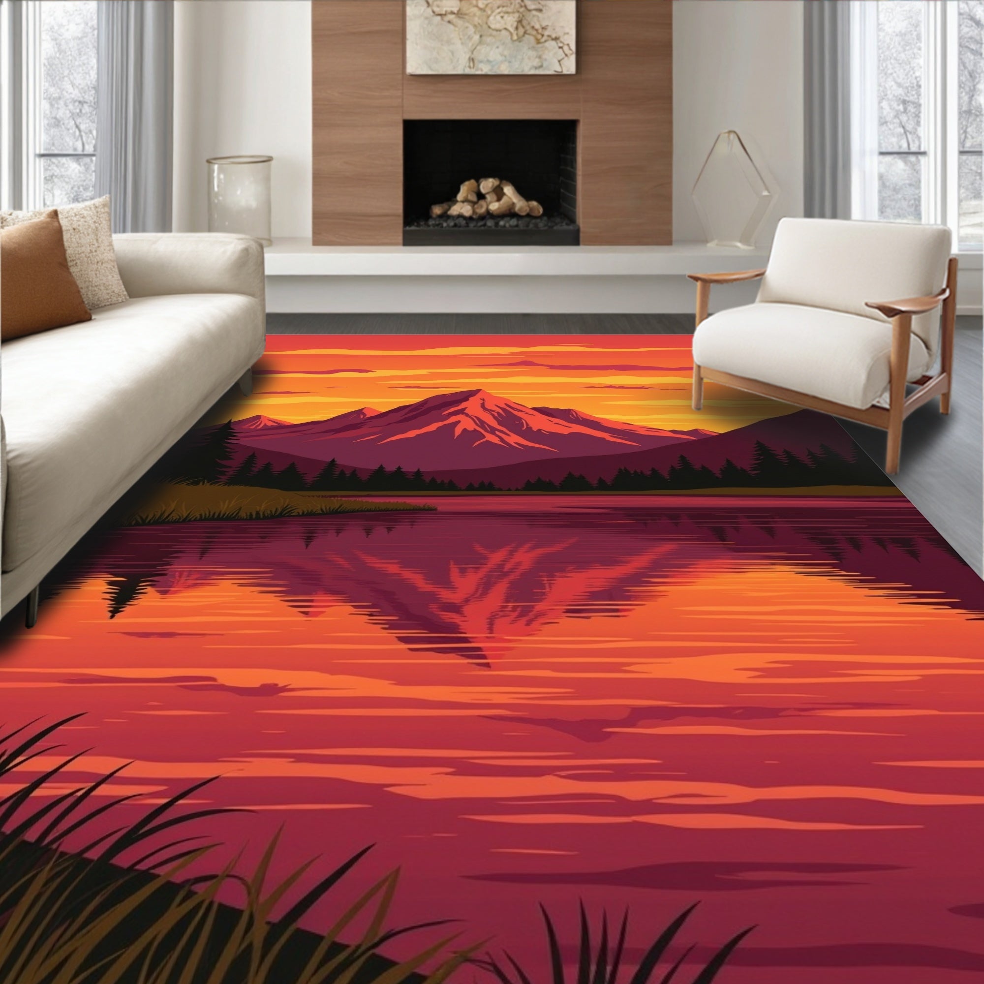 Majestic Mountain Sunset Reflections Rug