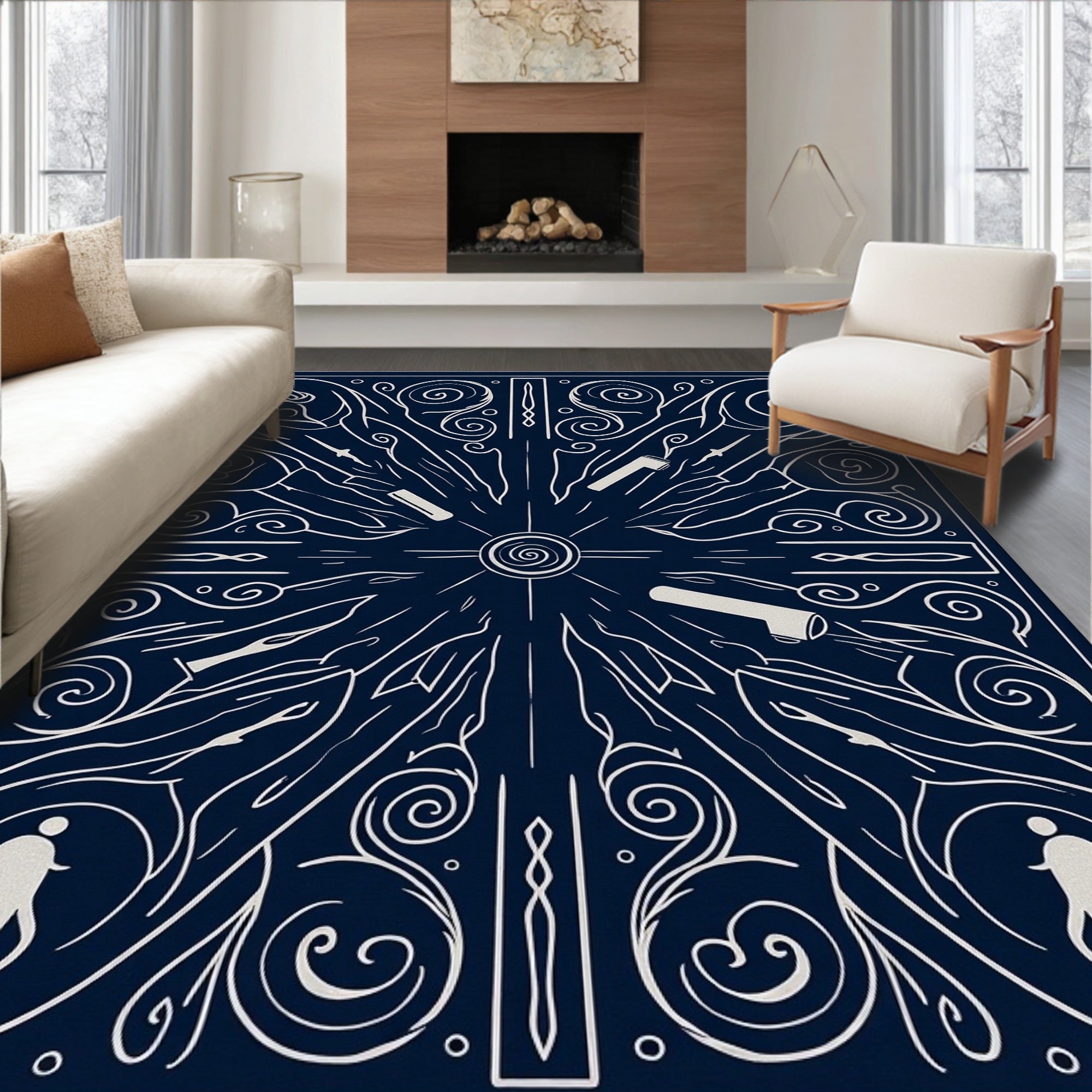Naval White Nautical Explorer Narrative Rug