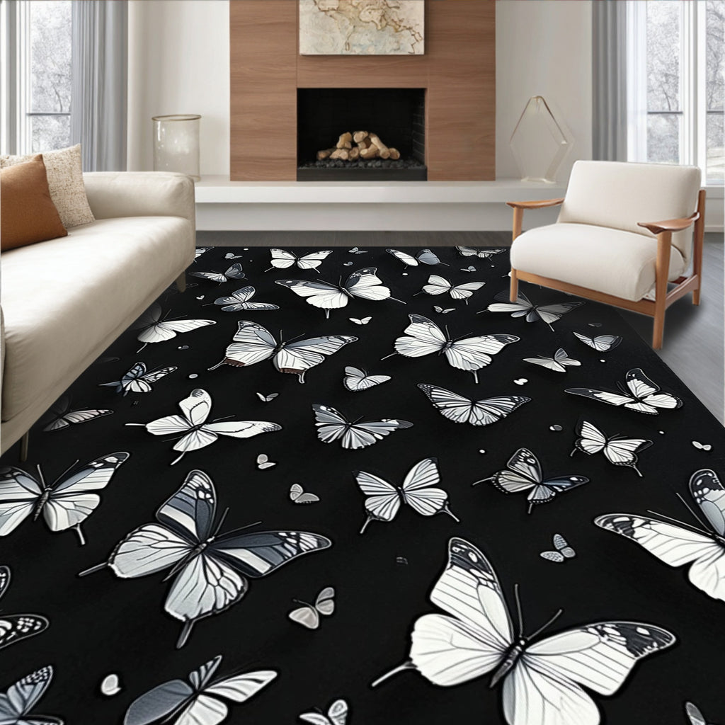 Monochromatic Butterflies Pattern Rug