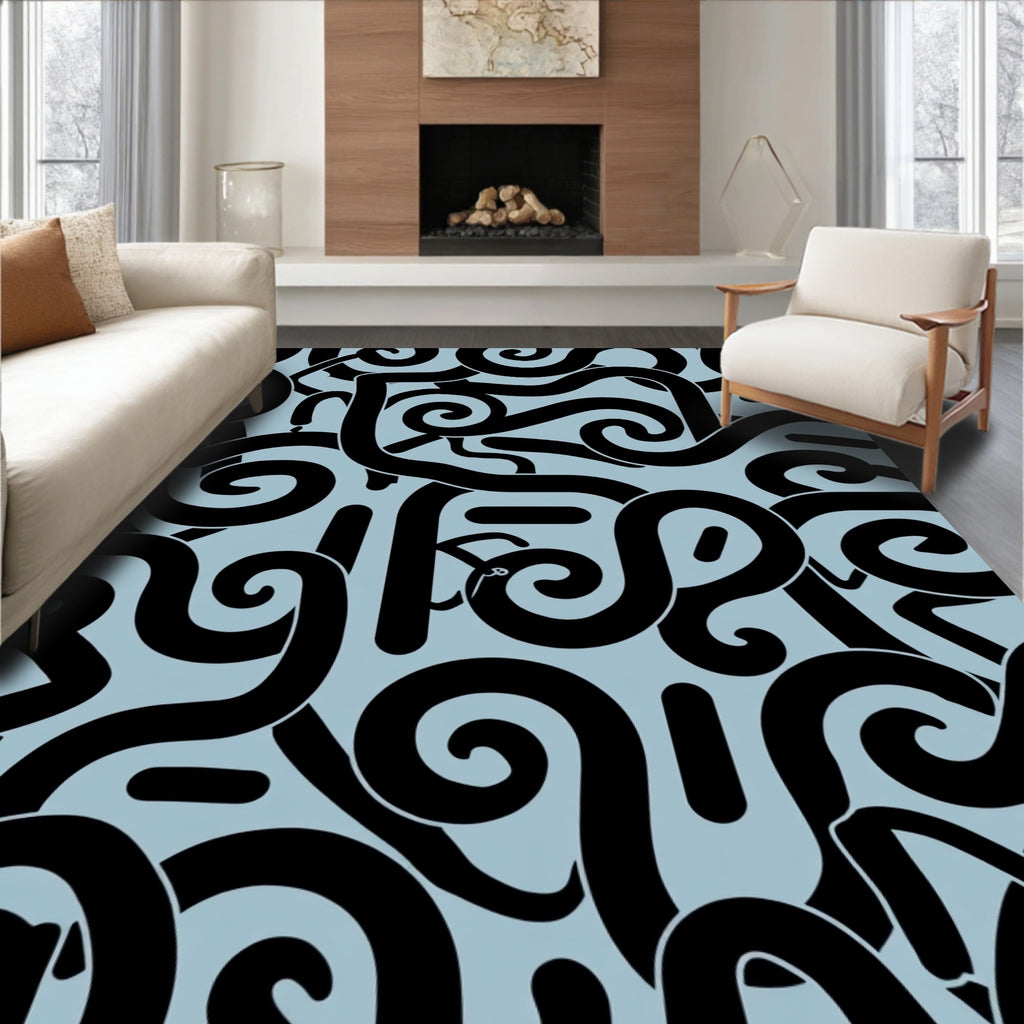 Bold Black Swirls Abstract Rug