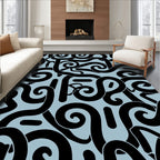 Bold Black Swirls Abstract Rug