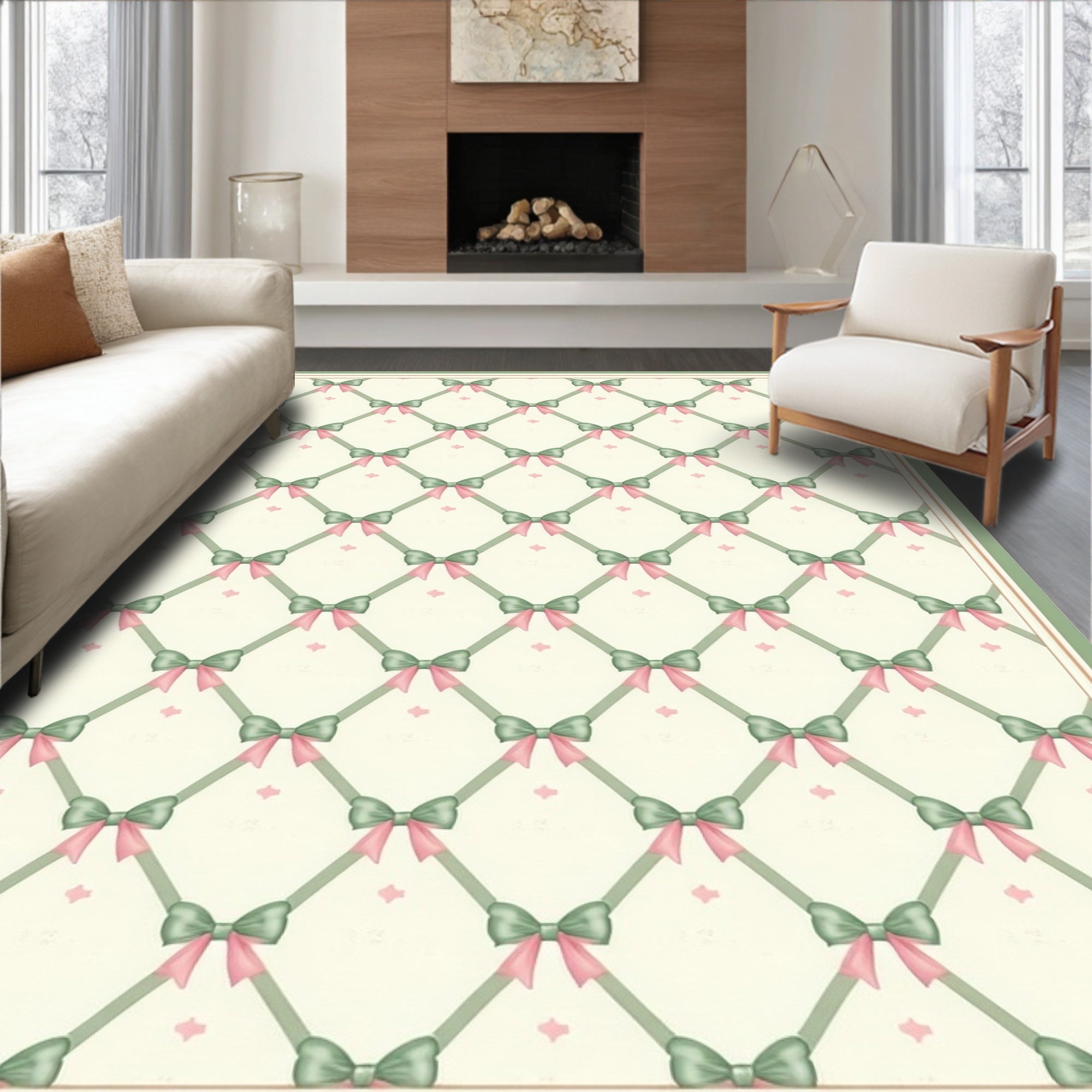 Pastel Bows Lattice Pattern Rug