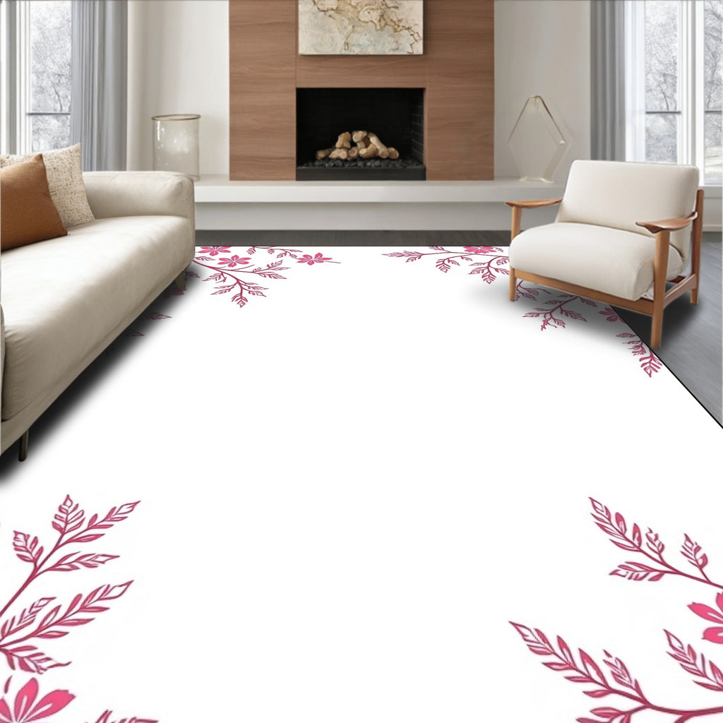 Pink Floral Branch Corner Design Rug