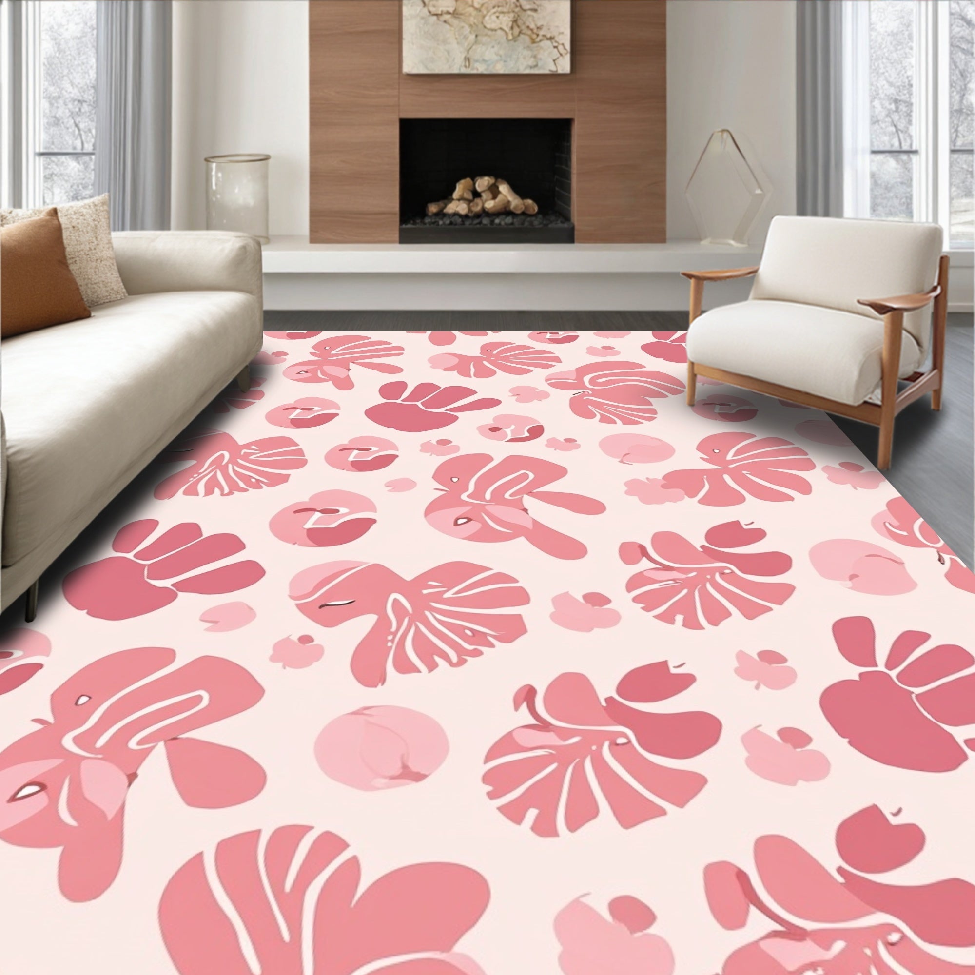 Playful Pink Floral Abstract Pattern Rug