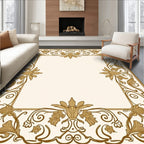 Elegant Gold Floral Art Nouveau Frame Rug