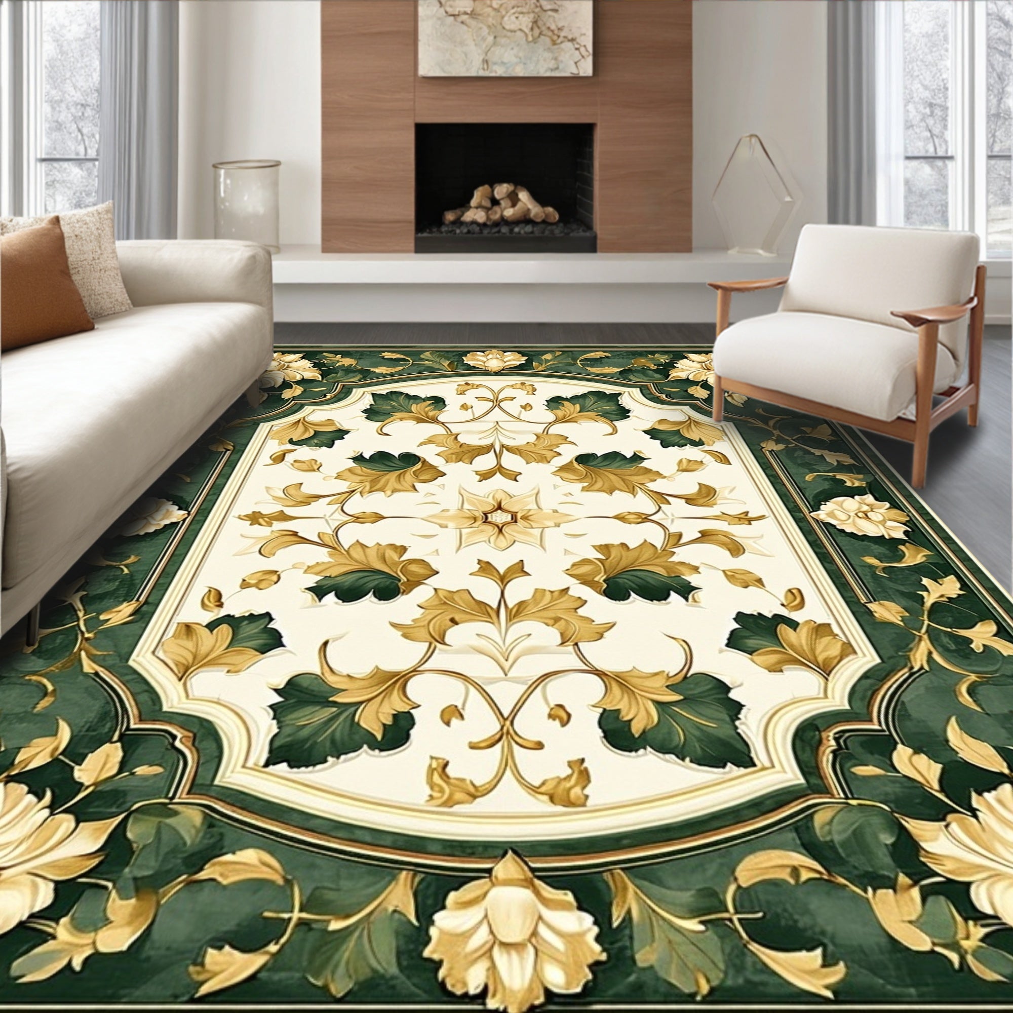 Elegant Floral Border Design Rug