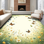 Whimsical Butterflies Floral Meadow Design Rug