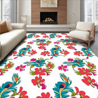 Turquoise Peacock Feather Floral Pattern Rug