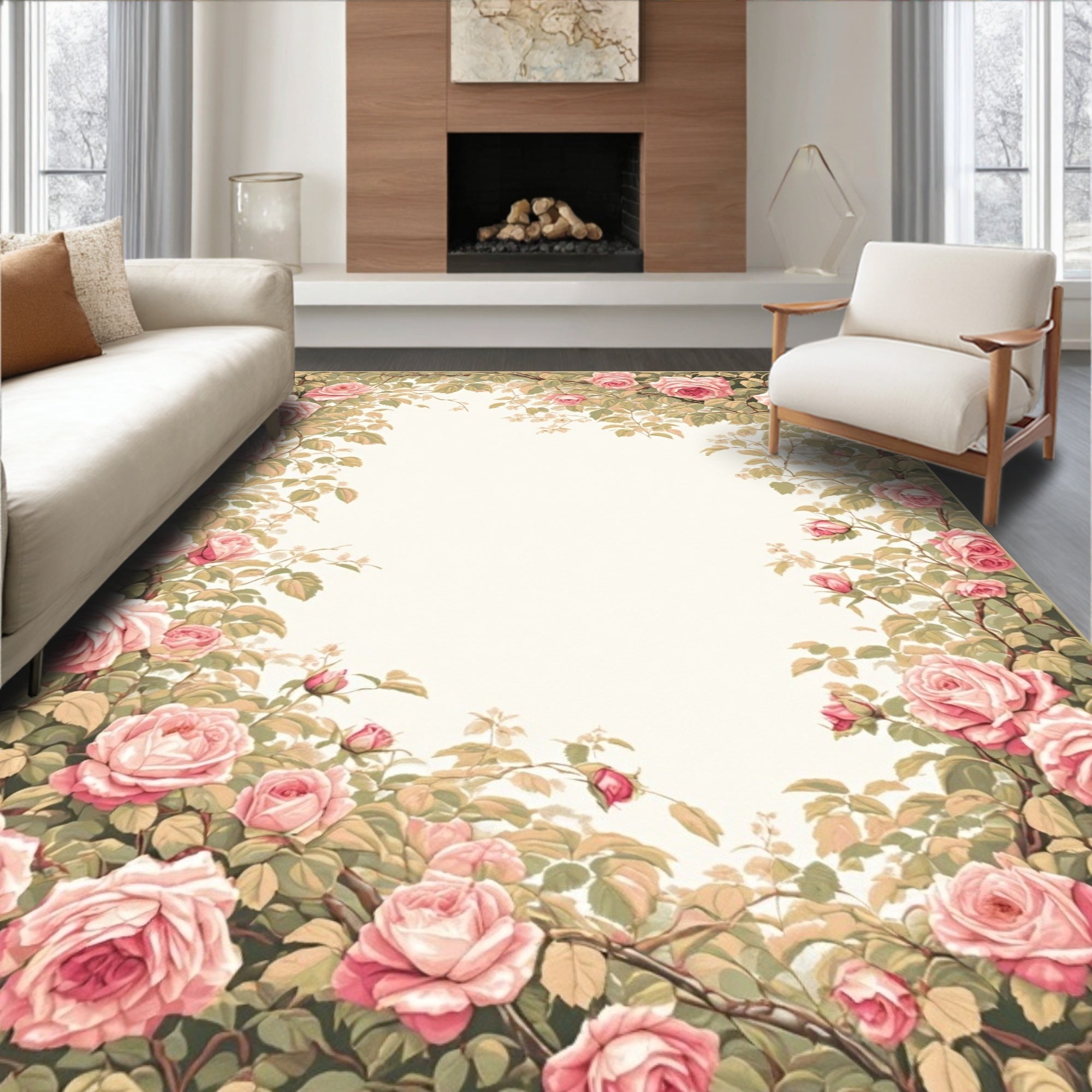 Vintage Rose Garden Floral Design Rug