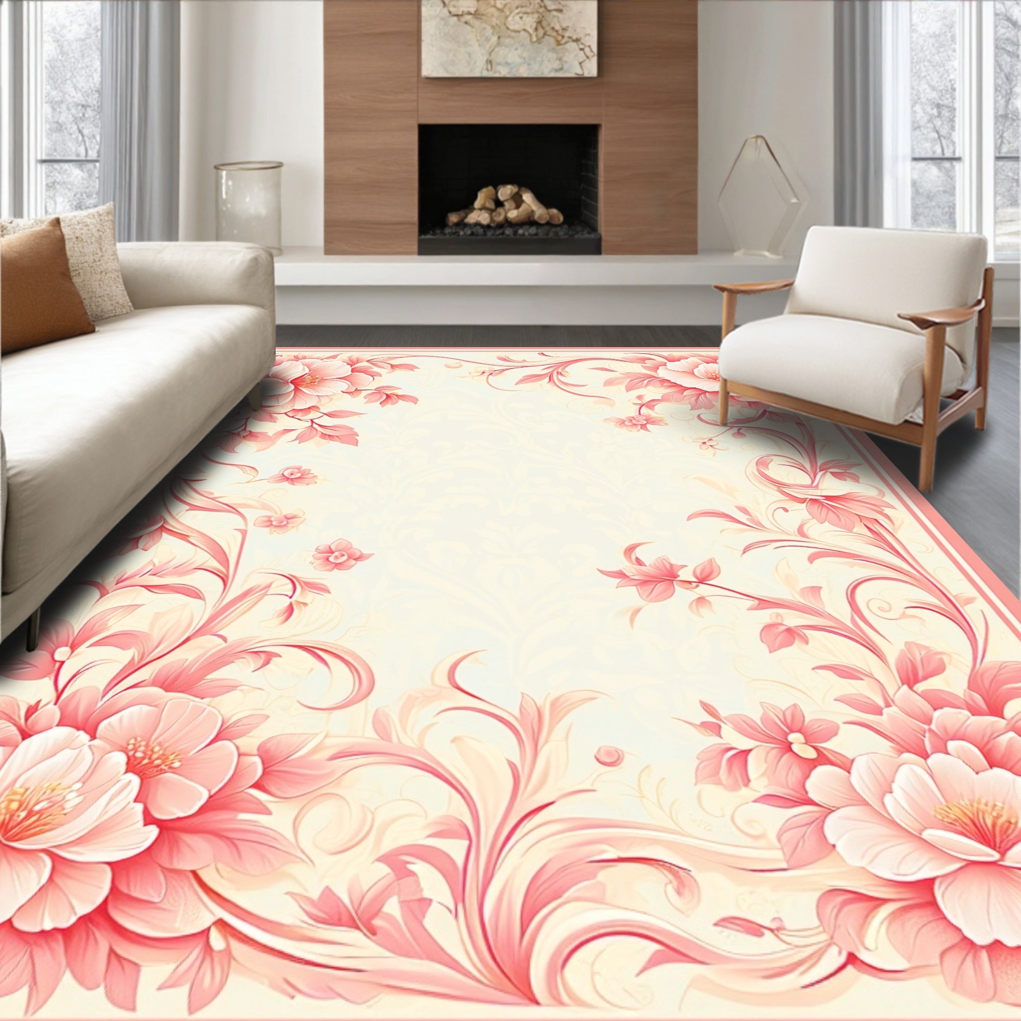 Romantic Floral Swirls Pastel Rug