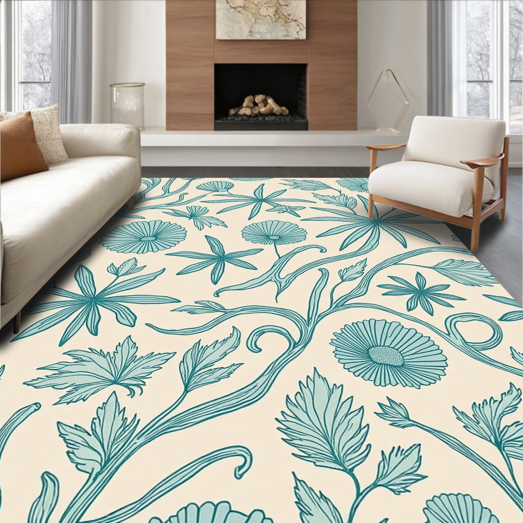 Teal Vintage Floral Pattern Rug