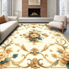 Elegant Floral Scrollwork Blossom Design Rug