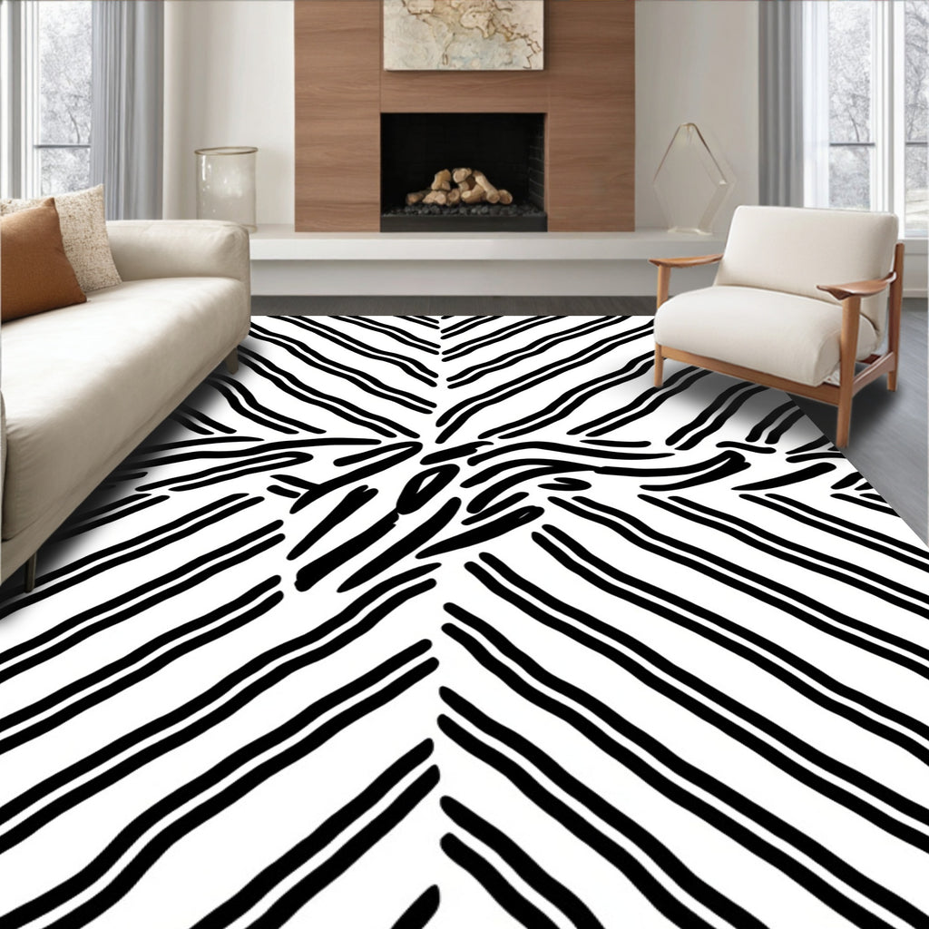 Black White Abstract Stripe Design Rug