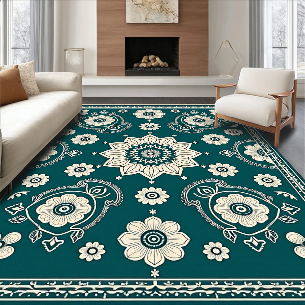 Teal Floral Medallion And Paisley Rug