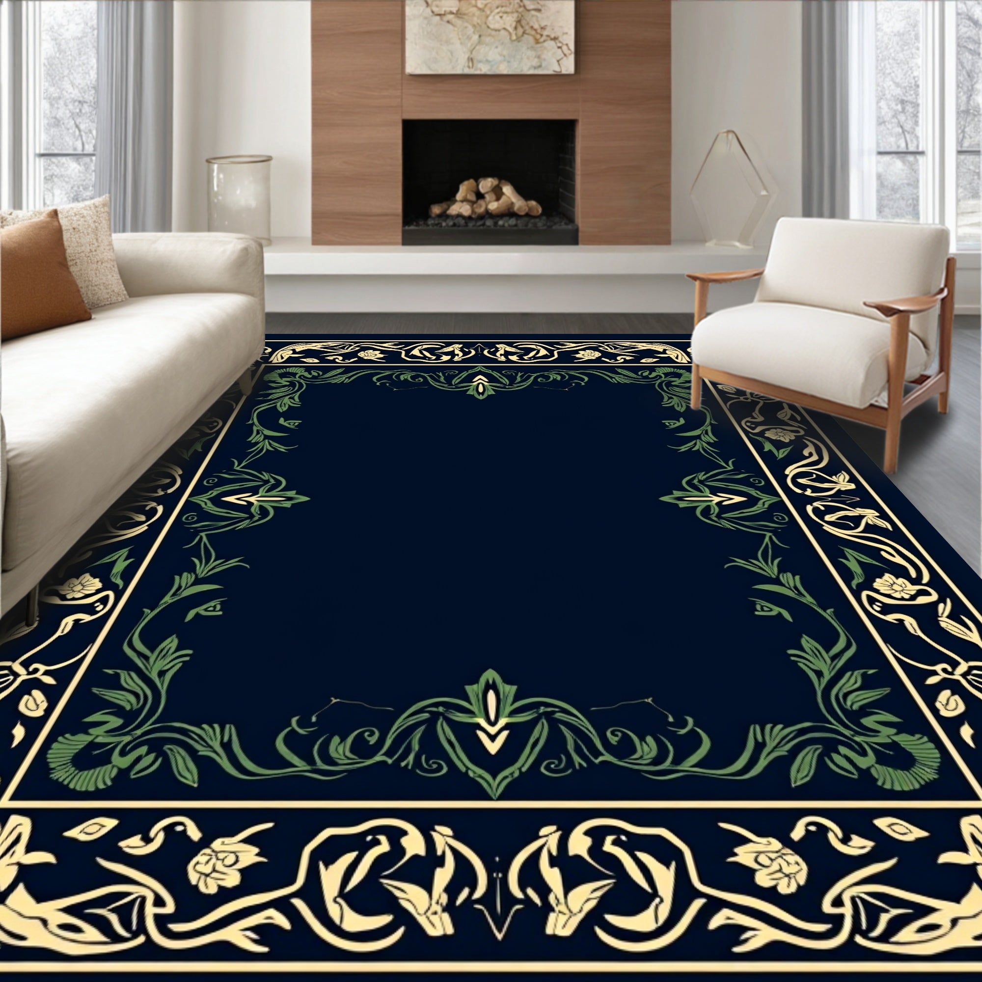 Art Nouveau Floral Border Design Rug