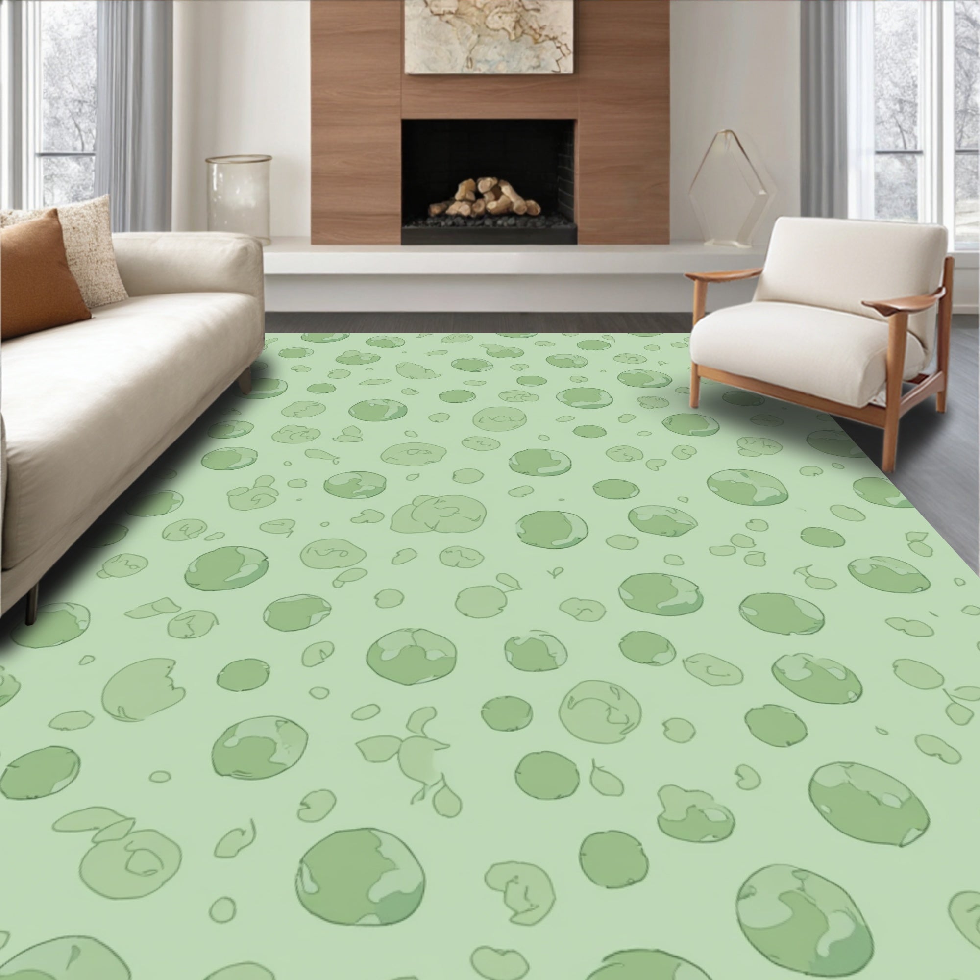 Green Abstract Droplet Pattern Rug