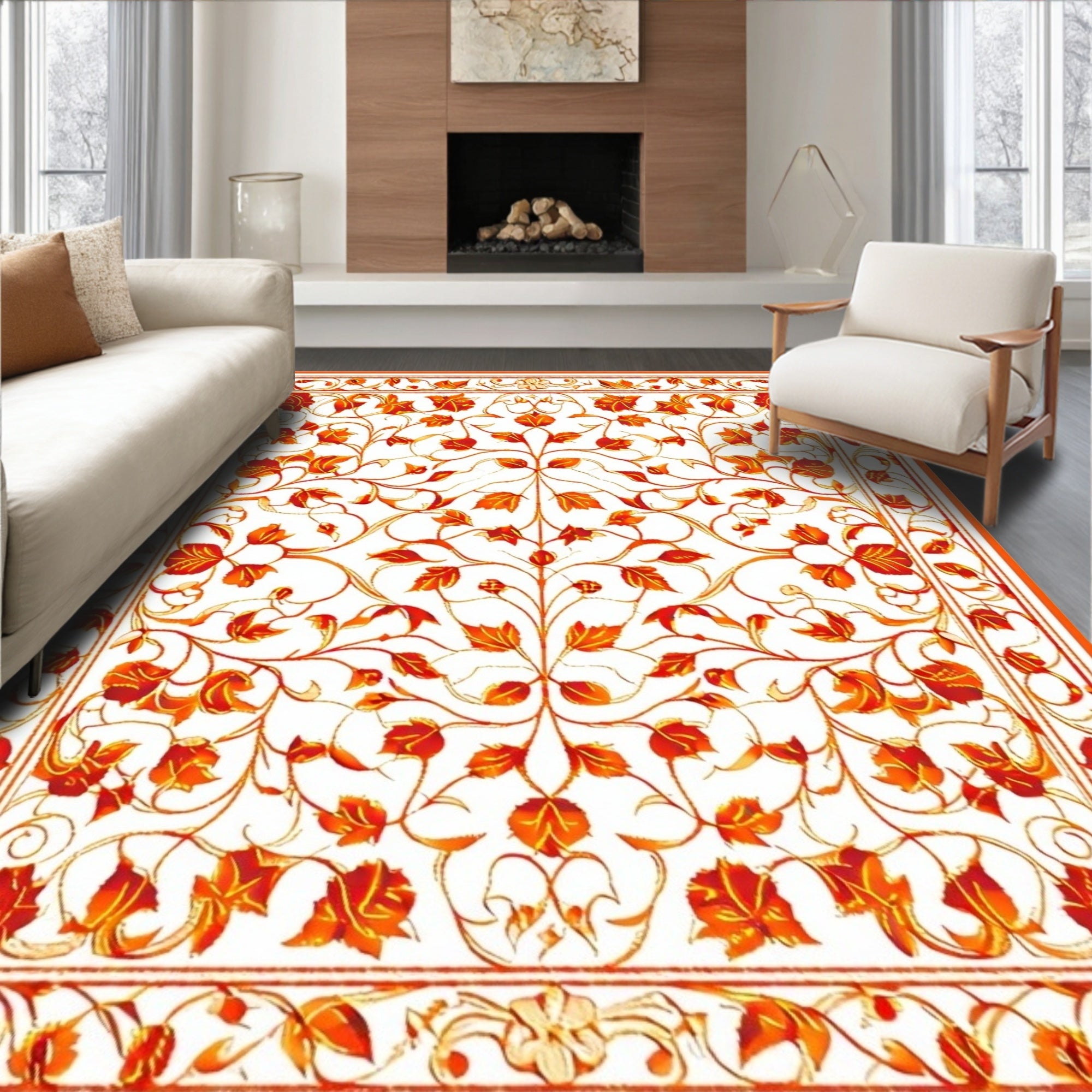 Elegant Red Floral Swirl Pattern Rug