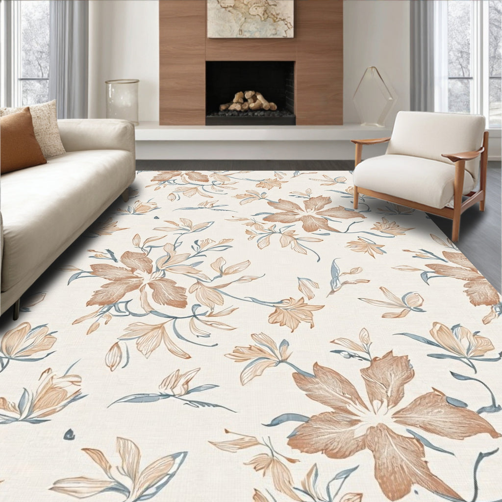 Delicate Floral Botanical Sketch Rug