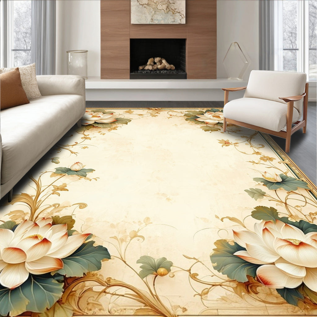 Elegant Floral Scroll Pattern Rug