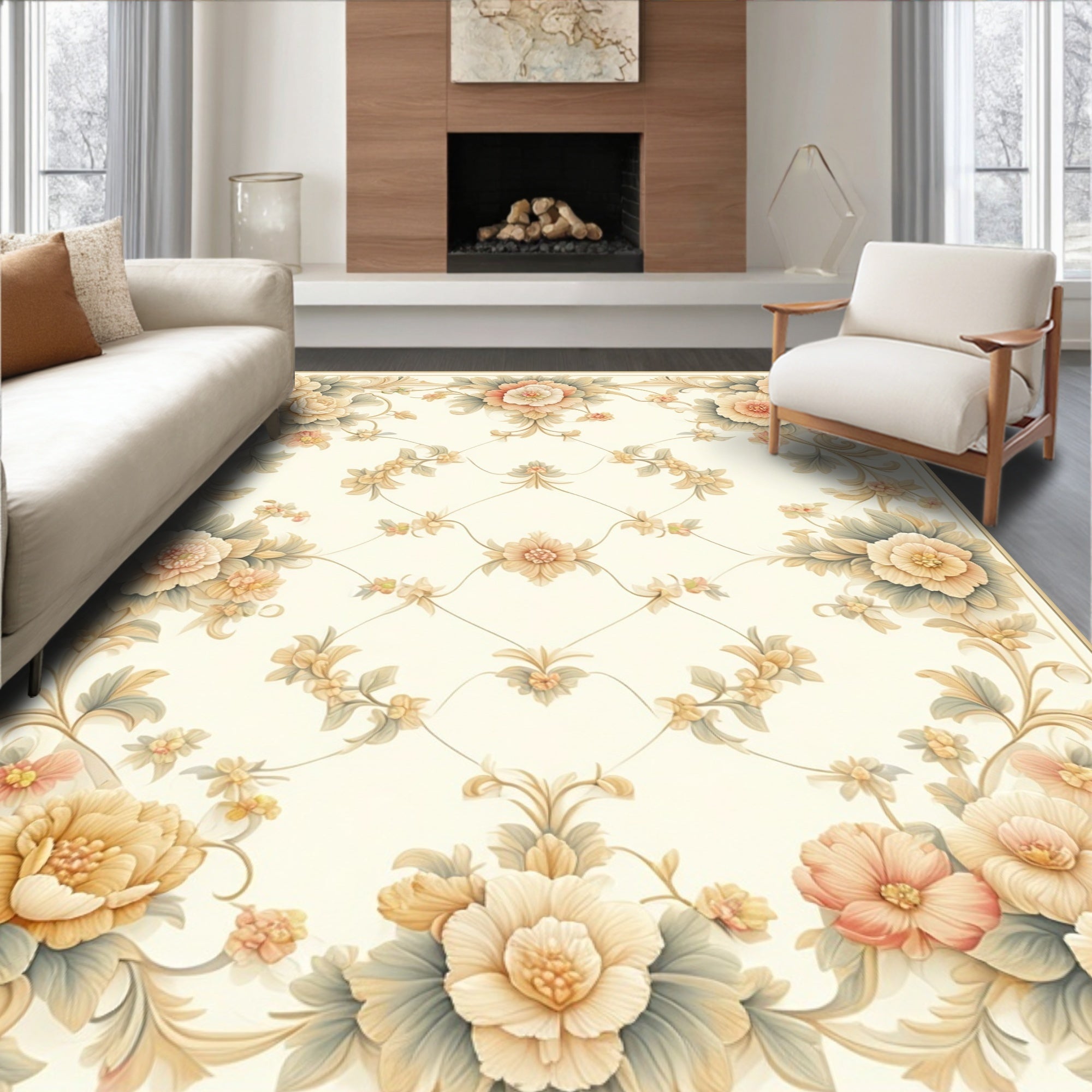 Floral Vine Lattice Pattern Rug
