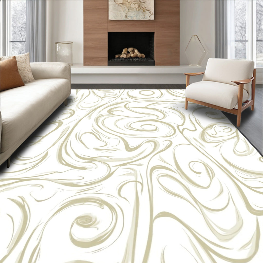 Abstract Swirls on White Background Rug
