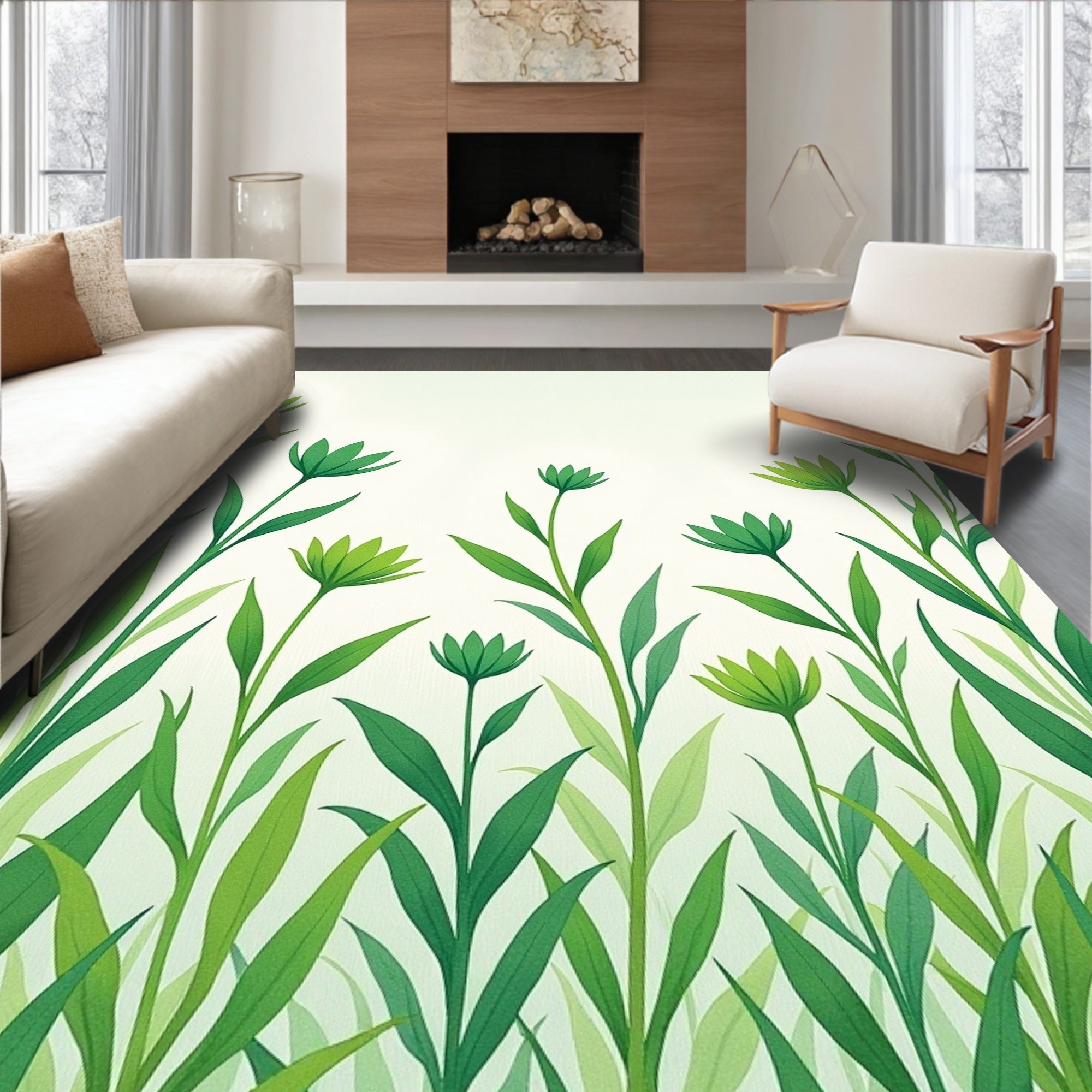 Green Botanical Meadow Floral Rug
