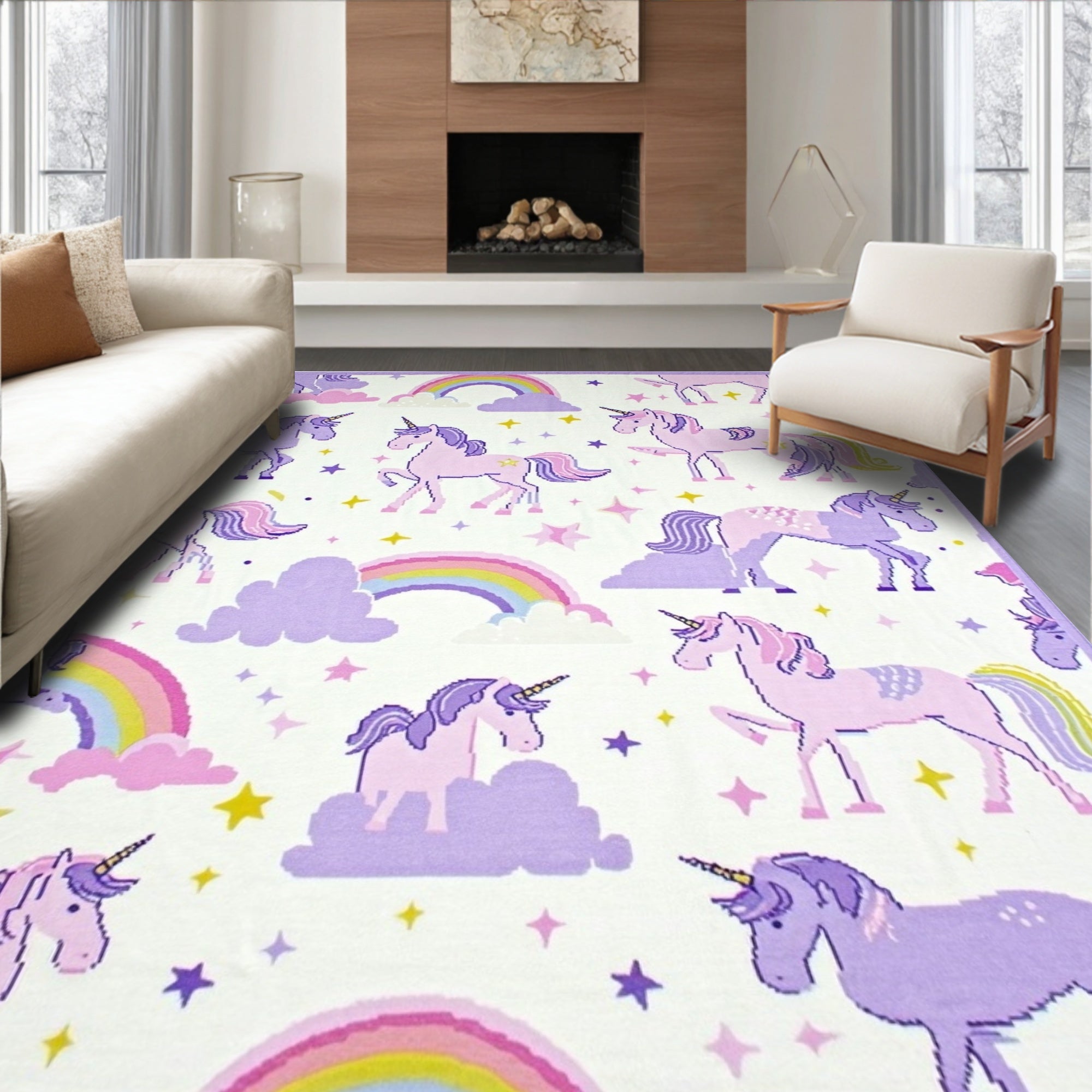 Pixel Unicorns and Rainbows Pattern Rug