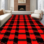 Bold Red Black Plaid Texture Rug